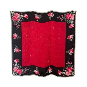 NWT Vintage Paul Stuart Gorgeous Silk Scarf Black Red Florals Made In Italy NOS